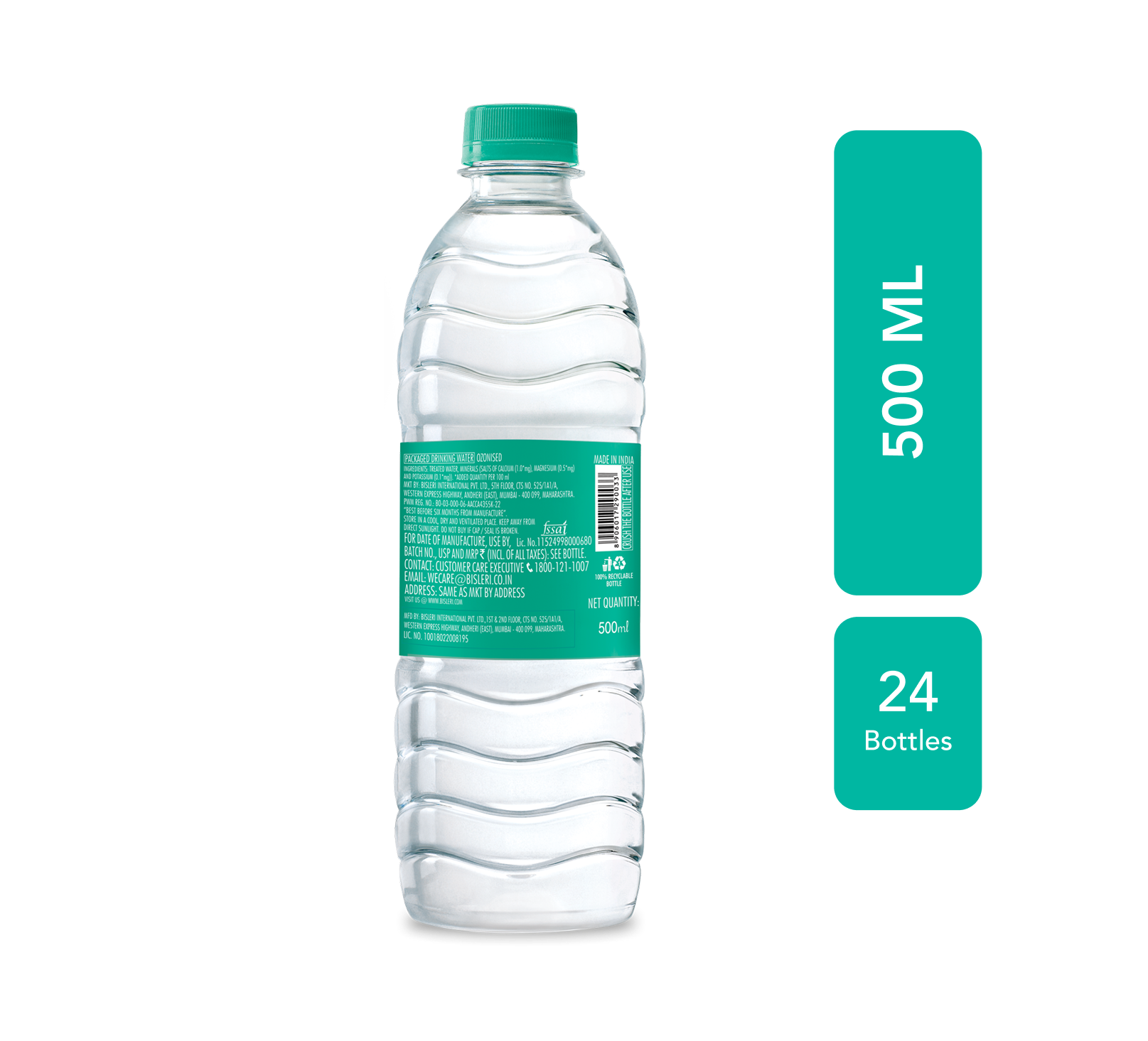 label on Bisleri 500 ML Packaged Drinking Water